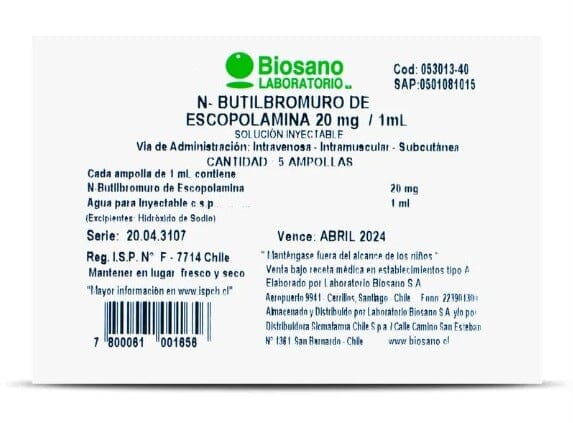 N-Butilbromuro de Escopolamina SOL INY 20mg/1mL
