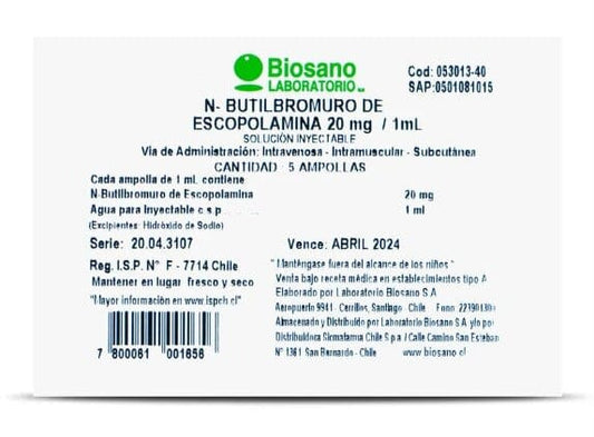 N-Butilbromuro de Escopolamina SOL INY 20mg/1mL